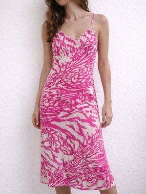 RESA Lily Dress Barcelona‎ Pink Animal Print Slip Midi Size Small
